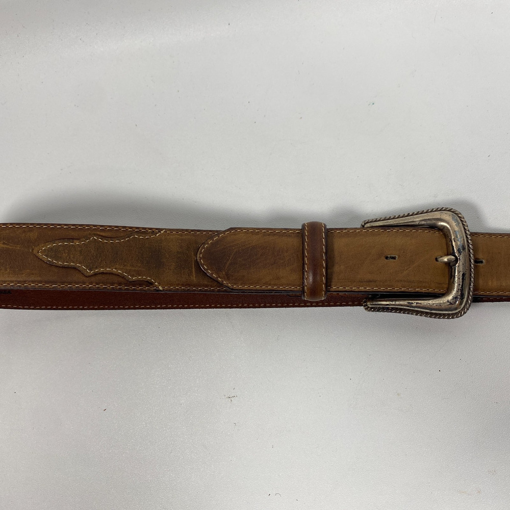 TONY LAMA Belt Mens 44 Western Leather Chrome Buckle Brown Made in USA